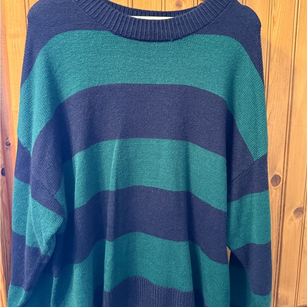 Divided Green and Navy Striped Sweater